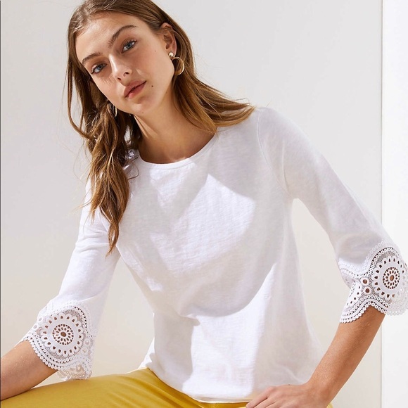 LOFT Tops - Pink Eyelet Sleeve Top from LOFT Size Small